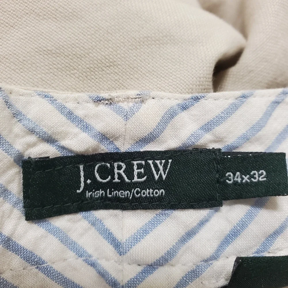 J Crew Mens Irish Linen Cotton Pants 34X32 Straight Leg Beige 73483